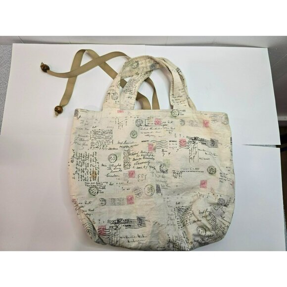 Fabric Textile Bag Handbag Postcard Print Handmade Straps Handle Medium Small - Picture 2 of 10